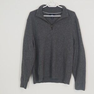 Lands' End 100% Cashmere Quarter-Zip Pullover Sweater Men's Gray XL